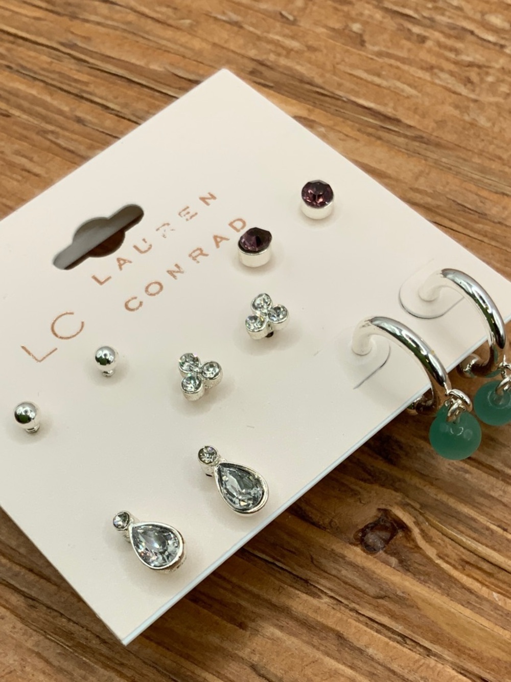 LC Lauren Conrad Silver Tone Teal Mixed Studs & Hoops Earring Set